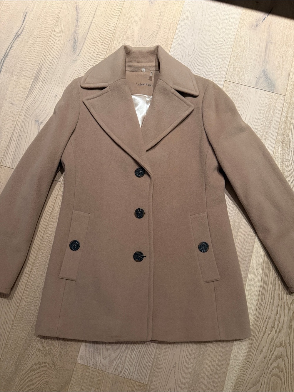 Calvin Klein Wool Cashmere Blend Pea Coat Camel Women's Size Small